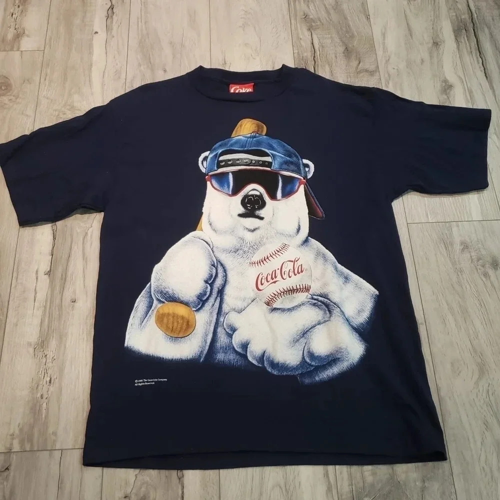 (1)Vintage 1995 Coca-Cola  Coke Polar Bear Baseball T-shirt XL Blue